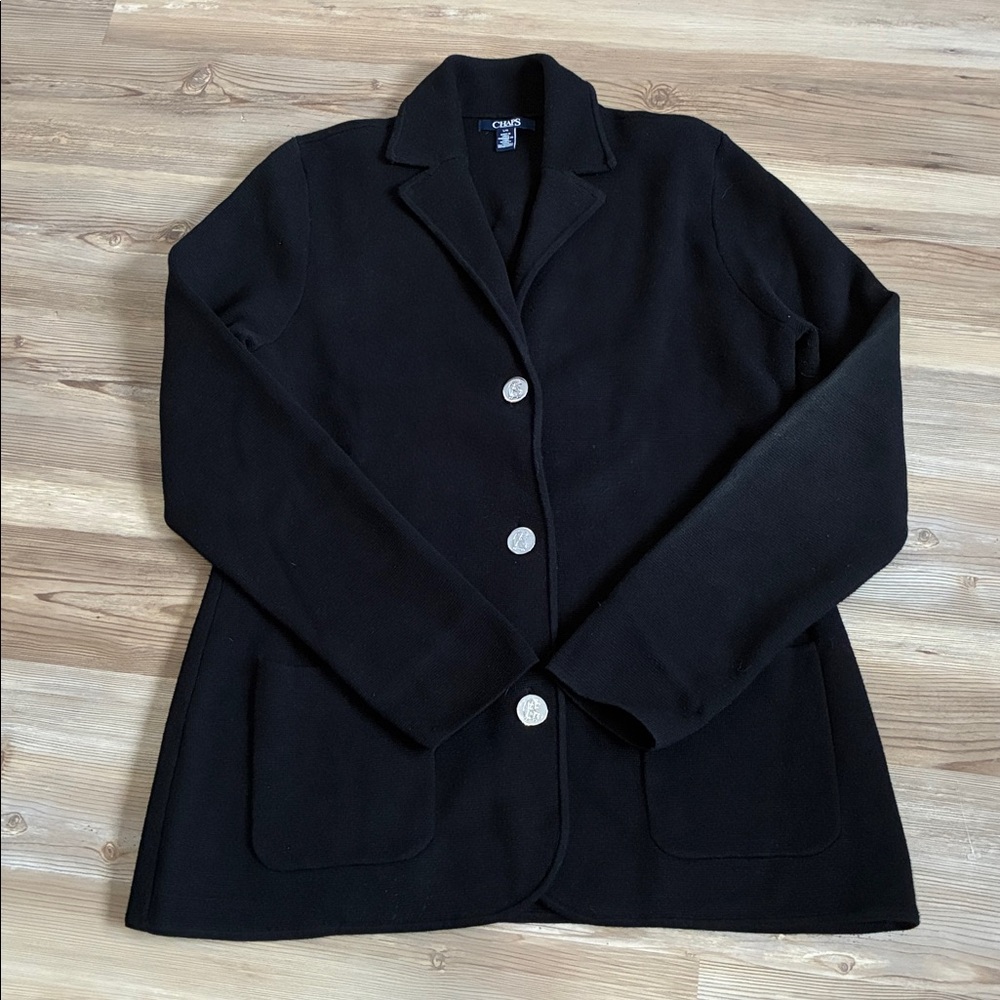Chaps Sweater Blazer Black 3 button Single breast… - image 8